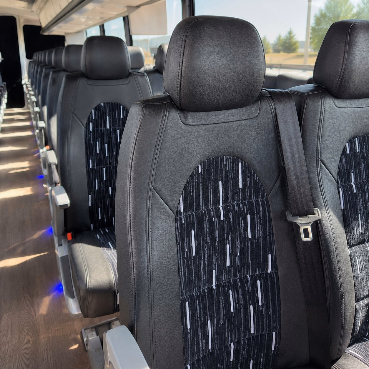 corona charter bus inside